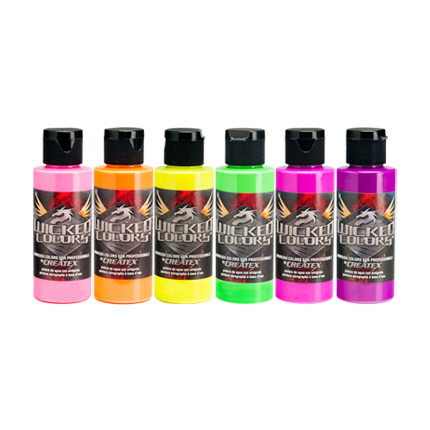 Createx Wicked Colors Fluorescent Set 6 2oz Colors Airbrush Paint eBay