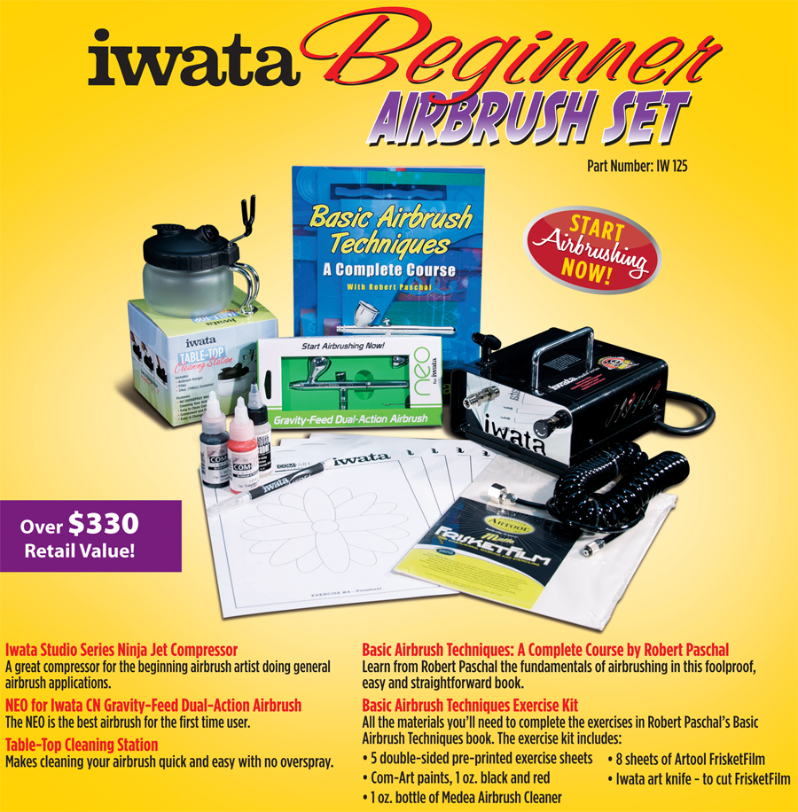 Iwata BEGINNER AIRBRUSH SET Ninja Jet Compressor NEO CN Airbrush Book