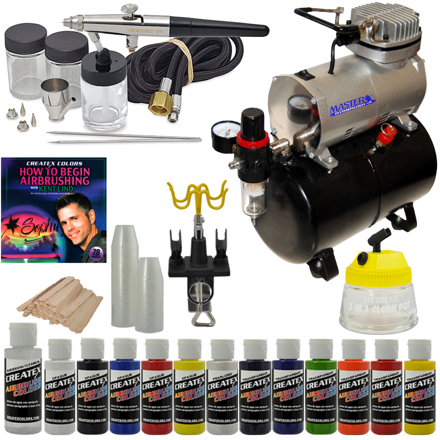 Badger CRECENDO 1757 AIRBRUSH SET KIT Compressor Createx Paint Holder