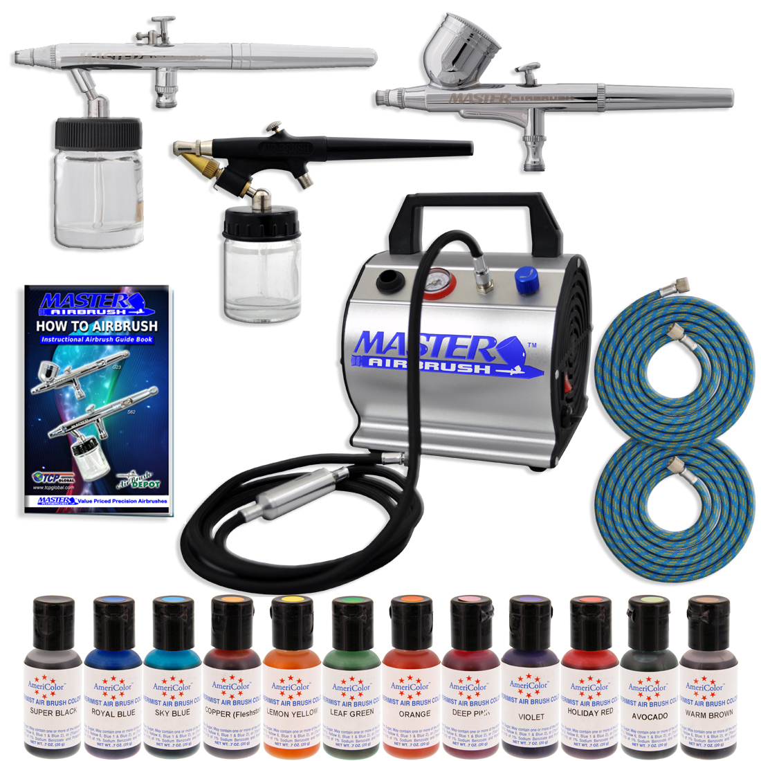 Master Premium CAKE DECORATING AIRBRUSH SYSTEM KIT w-3 Airbrushes 12