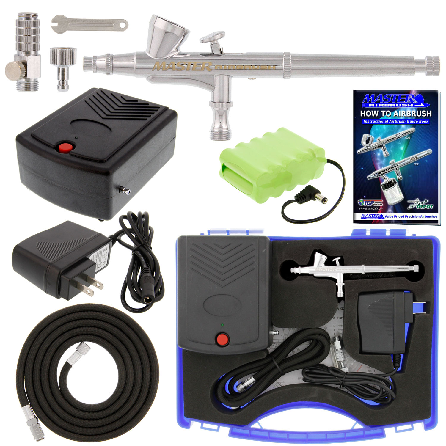 Master DualAction AIRBRUSH KIT Rechargeable 12V DC BATTERY AIR