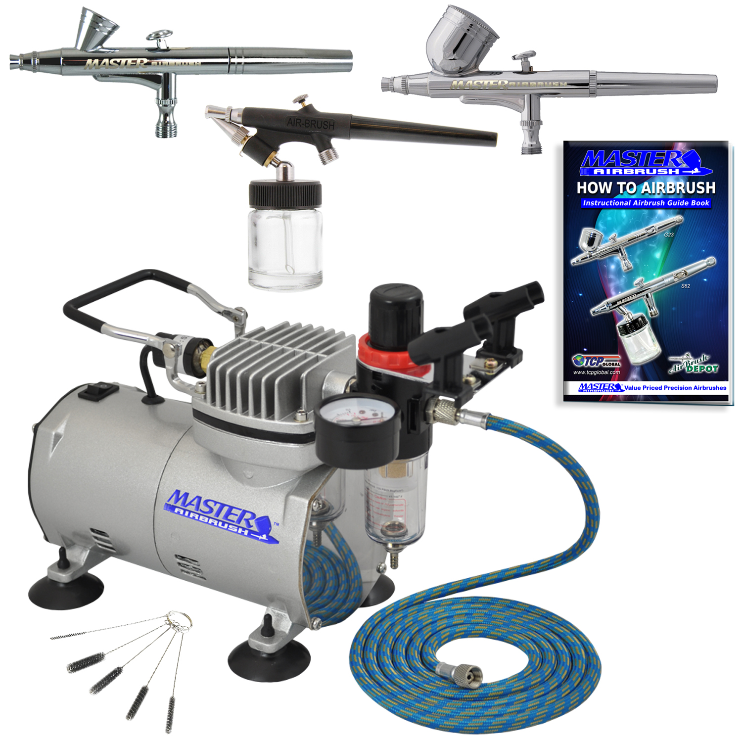 New 3 Airbrush Compressor Kit Dual Action Spray Air Brush Set Tattoo