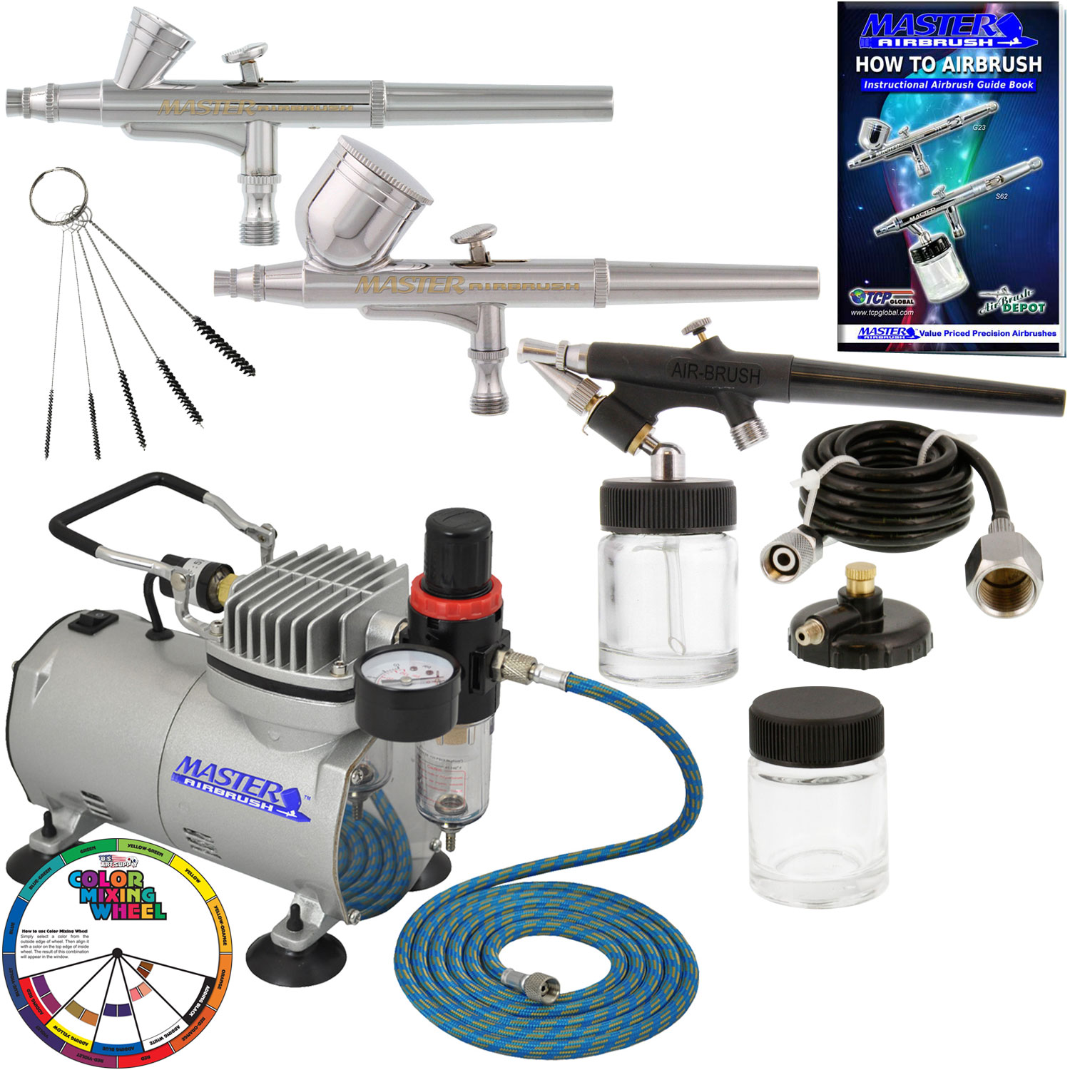 NEW 3 Airbrush Compressor KIT Dual Action Spray AIR Brush SET Tattoo