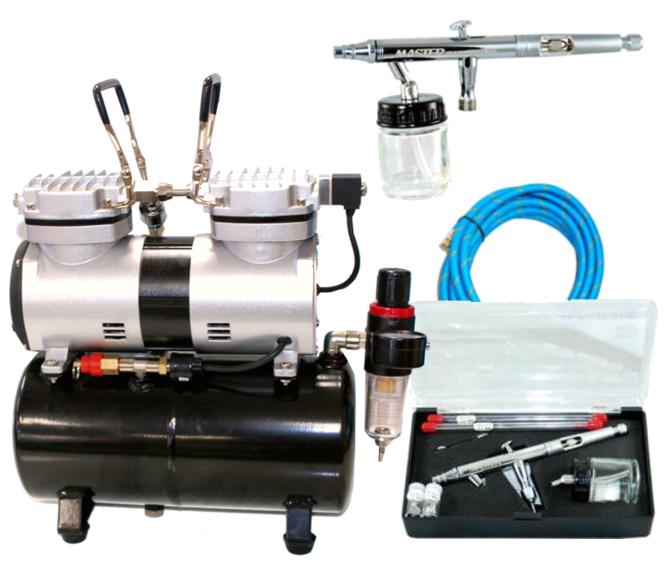 S62 SET All-Purpose AIRBRUSH-Twin Piston AIR COMPRESSOR