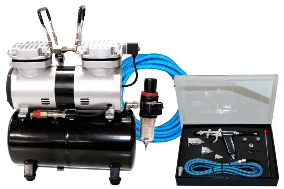 SPRAY GUN TRIGGER AIRBRUSH w-Twin Piston AIR COMPRESSOR