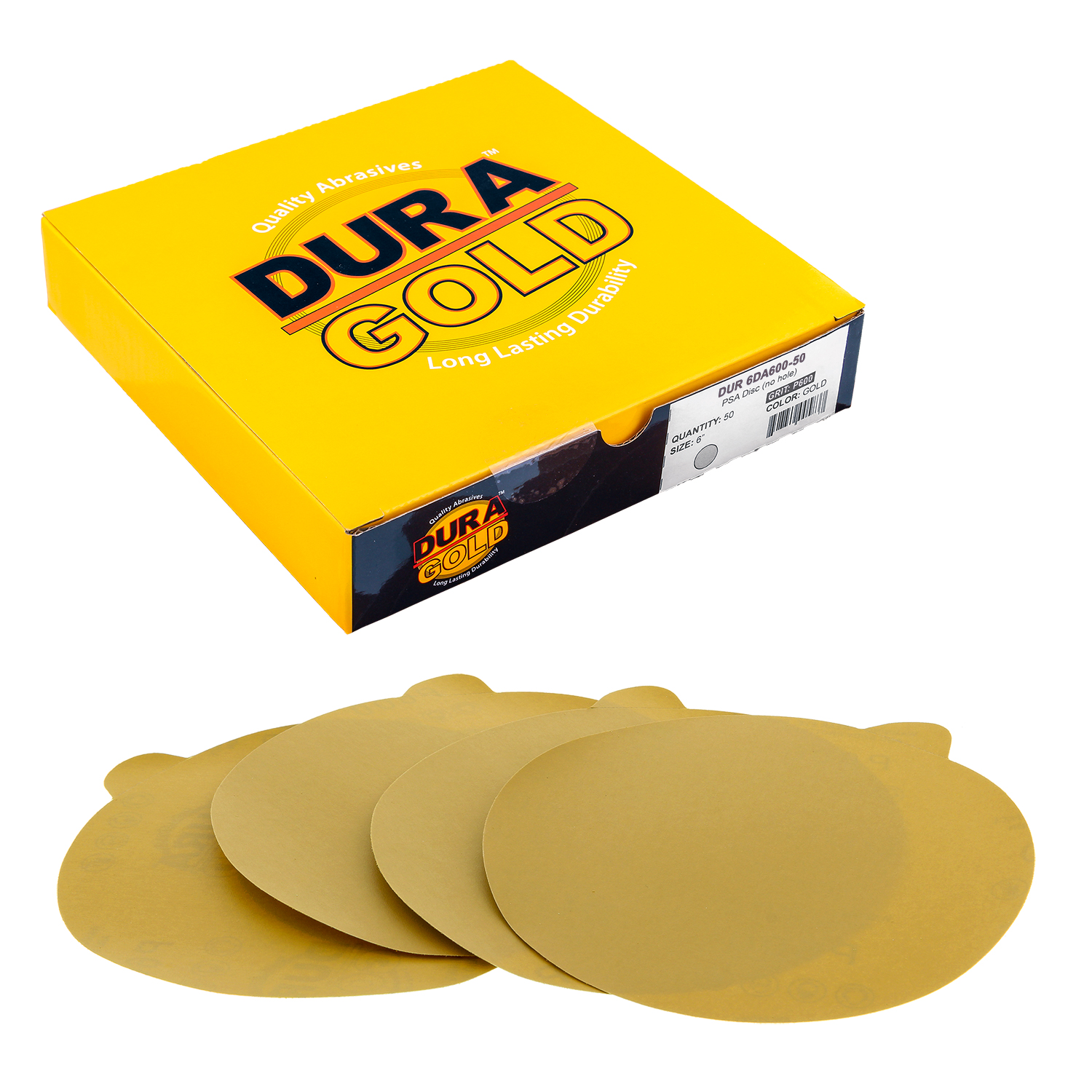 Dura-Gold 600 Grit 6 Inch Gold PSA Self Adhesive Sanding Discs For DA Sanders – Box Of 50
